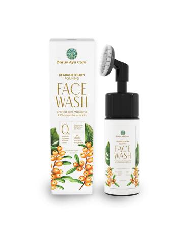 Seabuckthorn Foaming Face Wash (150ml) with Built-In Face Brush - Manjistha & Chamomile Extract Ayurvedic Herbs | For Nourishing De-Tans Exfoliates | Paraben & Sulphate Free.