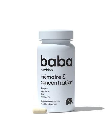 Baba Nutrition Memory and Concentration Dietary Supplement | Plant Vitamins and Minerals Complex for a Beautiful Skin Appearance | Bacopa Magnesium Zinc Vitamin B6 | 60 Capsules