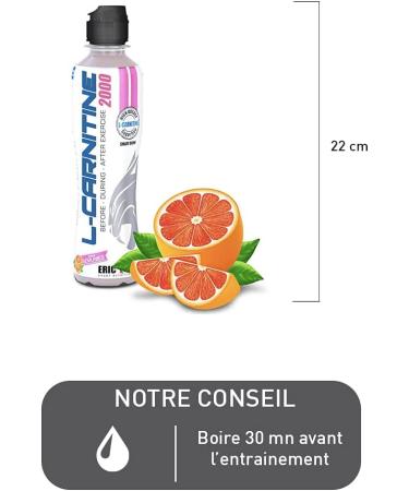 L-Carnitine - 2000mg L-Carnitine 0% Sugar 0% Fat - Only 5 Calories Per Bottle - Laboratoire Eric Favre - Grapefruit Flavor - Pack of 12 - Buy Online on GoSupps.com