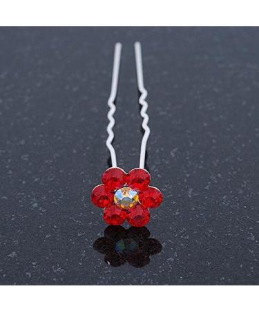 Bridal/Wedding/Prom/Party Set Of 6 Red Austrian Crystal Daisy Flower Hair Pins In Silver Tone - Buy Online on GoSupps.com