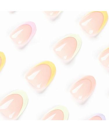 Buy MISUD Short Round Press On Nails - Colorful French Tip Acrylics | 24 Pcs Glossy Summer Artificial Nails - International Shipping Available - Buy Online on GoSupps.com