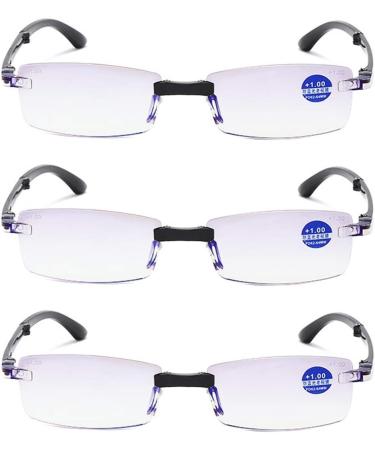 3 Pairs +200 Blue Light Blocking Reading Glasses - Anti Eye Fatigue Foldable Men & Women - Includes Leather Case - Buy Online on GoSupps.com