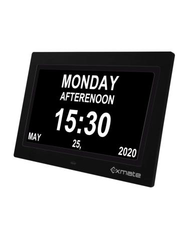 Exmate Digital calendar alarm for the day watch 10 "Large LCD display 8 multilingual day alarms with 13 alarm options slumber function 2 car DIM for home office older people black 10"