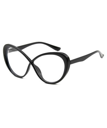 LJCZKA Oversized Blue Light Blocking Glasses Women Fashion Oval Cat Eye Eyeglasses Computer Anti Eye Strain Eyewear Black