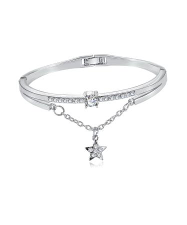 Minkissy star hand jewelry women bracelet bracelet for women gemstone bracelets silver cuff bracelet star women bracelet ladies bracelet moon bracelet simply Miss silver chain 19.5*1.2cm silver