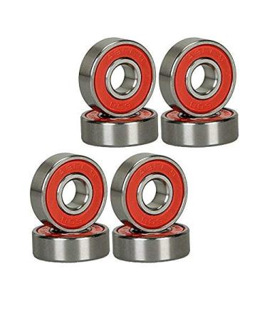 Drema Red Silver ABEC-9 608 RS Skateboard Longboard Bearings (8PCS), 8mmx22mmx7mm