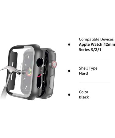 YMHML Apple Watch 42mm Series 3/2/1 Case with Tempered Glass Screen Protector - Black - Buy Online on GoSupps.com