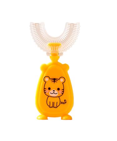 Cartoon Kids U-Shaped Toothbrush - Food Grade Soft Silicone Brush Head 360 Oral Teeth Cleaning Design for Toddlers and Children 2-7Years/8-12Years Yellow 2-7Years
