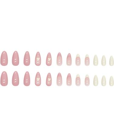 Justotry 24 Pcs Stiletto Heart Peach Pink Short False Nails with Nail Glue - Almond Medium Press On Nails for Women's Nail Art - Buy Online on GoSupps.com