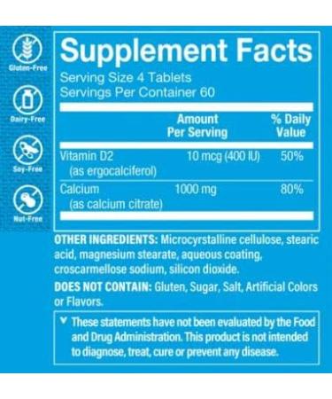 Calcium Citrate with Vitamin D - 240 Tablets | Bone & Teeth Health | Well-Absorbed Chelated Calcium | 100% Daily Value | Ergocalciferol - Buy Online on GoSupps.com