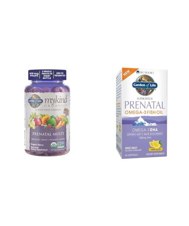 Garden of Life Organics Prenatal Gummies Multivitamin with Vitamin D3 B6 B12 C & Folate & Prenatal DHA Omega 3 Fish Oil - Minami Natural Prenatal 60 Softgels