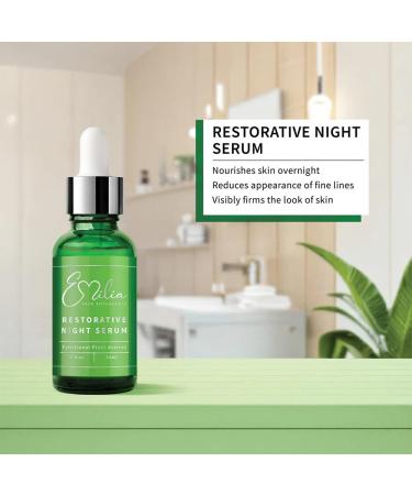 Emilia Skin Botanicals Restorative Night Serum 1 fl oz | Bakuchiol Vitamin C Hyaluronic Acid | Anti-Aging Hydrating Brightening Treatment for Wrinkles & Uneven Skin - Buy Online on GoSupps.com