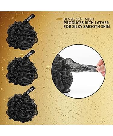 Ezneat Loofah Shower Puff 3Pcs - Ultra Soft Bath Sponges for Exfoliating and Cleaning - Black 3 Count - Buy Online on GoSupps.com