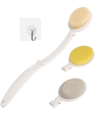 LFJ 3 in 1 Back Bath Brush Set for Shower, 19" Long Handle Body Brush, Bath Sponge and Pumice Gentle Exfoliation and Improved Skin Health, Suitable for Men and Women Nylon soft brush