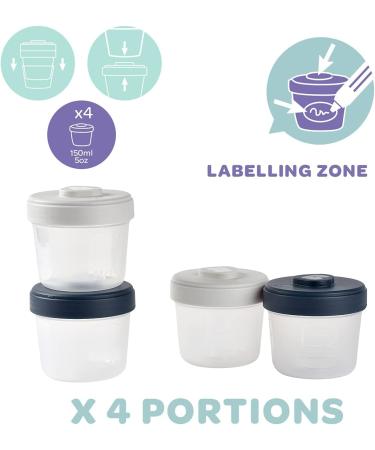 Beaba Set of 4 Interlocking Stackable Storage Pots | 100% Airtight | Measuring Gauge | Freezable | Breastmilk Storage | 4x150ml | Grey/Blue - Buy Online on GoSupps.com