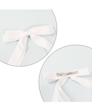 2 Pack White Hair Bows for Women Bow Hair Clips French Barrette with Long Silky Satin Hair Ribbons for Women Girls(White) - Buy Online on GoSupps.com