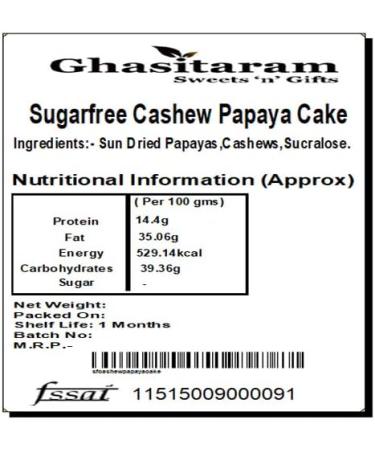 Ghasitaram Gifts Valentines Gift for Girlfriend/Boyfriend/Husband and Wife - Valentine Sweets - Sugarfree Cashew Papaya Cake - Buy Online on GoSupps.com