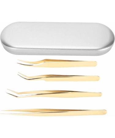 Professional Eyelash Extension Tweezers Set - 4 Salon Quality Styles | Gold Metal Precision Tools for Perfect Lash Application - Buy Online on GoSupps.com