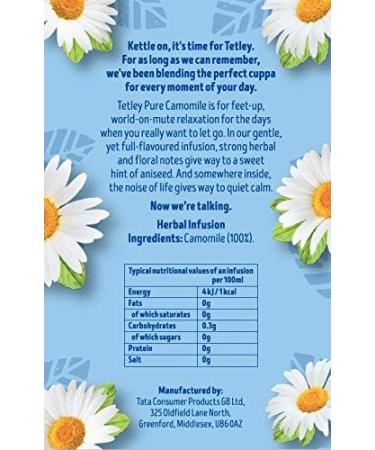 Tetley Pure Camomile Tea Bags - 20 Count Box for Relaxing Herbal Infusion - Buy Online on GoSupps.com