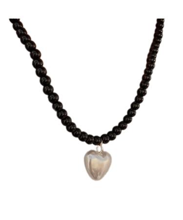 OralGos Fashion Heart Necklace Dainty Heart Pendant Simple but Stunning Pearl and Clavicle Chain Black