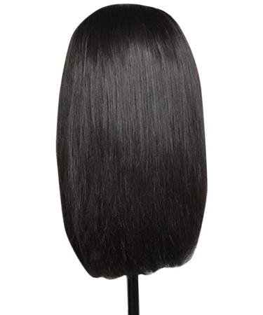 Wigreat Bob Lace Front Wig Human Hair 8a Remy Brazilian Gluess Short Wigs for Black Women 130% Density Natural Looking plucked with Baby Hair 12inch Natural Black 30 cm (1 Pack)
