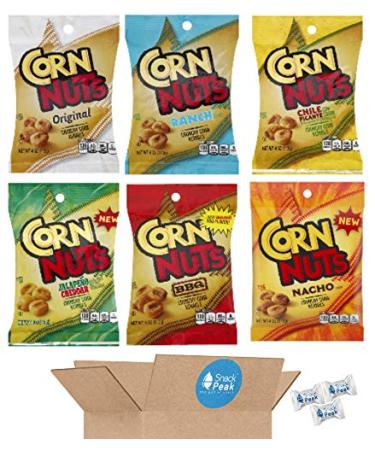 Corn Nuts Variety Gift Box (6 - 4 oz Bags)  Original, Barbecue, Chile Picante, Ranch, Jalapeno & Cheddar, Nacho