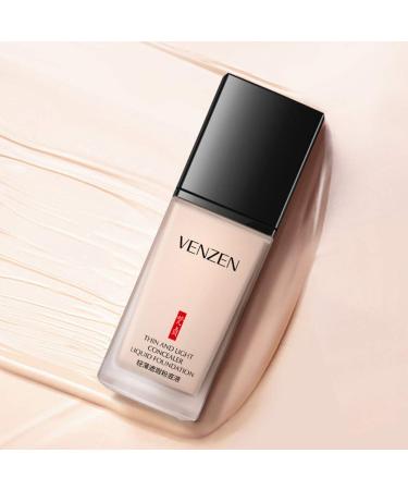 VENZEN Thin Light Concealer Liquid Foundation - Waterproof Moisturizing Long-Lasting in #02 Ivory | Soft Texture & Delicate Colors - 1 Count - Buy Online on GoSupps.com