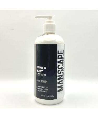 MANSCAPE Hand and Body Lotion | Paraben-free Moisturizer with Moroccan Argan Oil | Cocoa and Shea Butters | Botanical Soothing Oils | Natural | Vegan (12oz Bay Rum) Bay Rum 12 Fl Oz (Pack of 1)