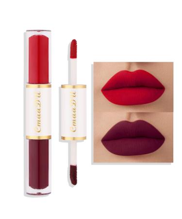 Waterproof Liquid Lip Gloss Matte Long Lasting Lipstick Dual Ended Hydrating Non-stick & Non-Drying Red Lip Stain Tint Highly Pigmented Not Fade Cheap Women Long Wearing Lip Makeup  4ML  0.14Fl Oz (2 colors-06)