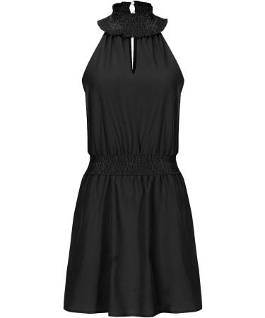 Sleeveless Off-Shoulder Black Dress - Women's Sexy Halter Mini Dress for Summer, X-Large - Buy Online on GoSupps.com