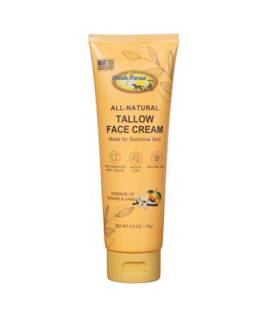 Amish Farms Tallow Face Cream Handcrafted Grass-Fed Beef Tallow Moisturizer Infused with Kaolin & Bentonite Clay Natural Oils Orange & Vanilla for Hydrated Radiant Skin (4.5 oz Tube)