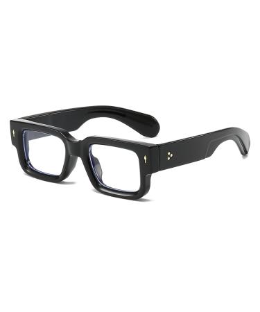 Small Square Blue Light Glasses for Men Women Fashion Retro Thick Rectangle Frame Computer Eyeglasses 01 Black 50 Millimeters