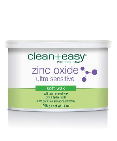Clean + Easy Zinc Oxide Ultra Sensitive Hair Removal Depilatory Soft Wax, Soothes and Calms Skin Before and After Waxing - Perfect for Delicate Skin, Removes Fine to Medium Hair, 14oz 14 Ounce (Pack of 1) Zinc Oxide