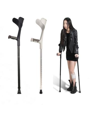Crutches for Adults Ergonomic Handle Forearm Crutches Adjustable Crutches Foldable Crutch Lightweight Aluminium Portable Lightweight Handicapped and Disabled Users (Silver 1 pcs) (Black 1 pcs)