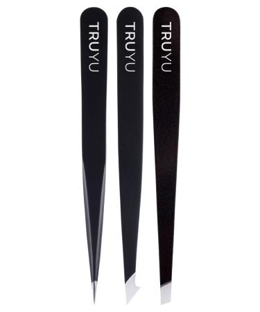 Truyu Tweezers Trio including slanted tweezers pointed tweezers and combination tweezers