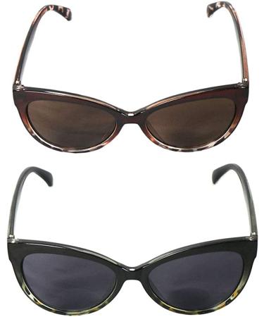 Hyyiyun Bifocal Reading Sunglasses for Women Cateye Designer Fashion UV Protection 2 Pairs - 1 Brown Tortoise + 1 Black&Yellow 3.0x - Buy Online on GoSupps.com