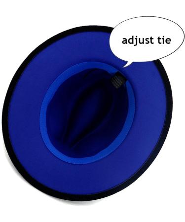 Gossifan Two Tone Fedora Hat for Women - Wide Brim Felt Panama Hat with Belt Buckle in Black/Royal Blue - Buy Online on GoSupps.com