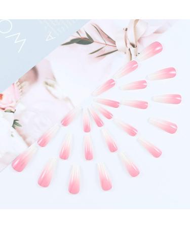 Brishow Pink Long Gradient Press-On Ballerina Nails - 24 Pieces of Artificial Acrylic Nails for Women & Girls - Buy Online on GoSupps.com