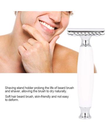 Manual Shaver Retro Classic Razor Set for Men | White Beard Brush & Stand Holder | International Shipping Available - Buy Online on GoSupps.com