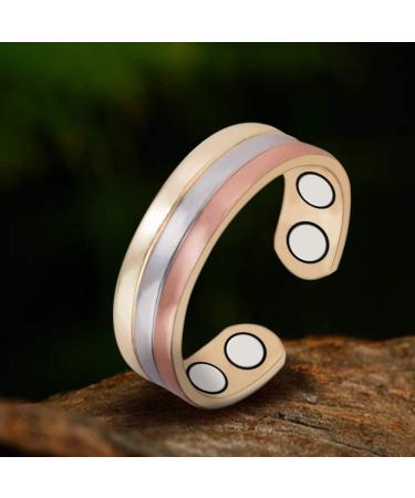 Tri Tone Magnetic Copper Rings for Women | Stylish Copper Jewelry with 4 Magnets | Women's Day Gift - Buy Online on GoSupps.com