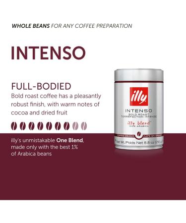 illy Intenso Whole Bean Coffee Bold Roast Intense Robust and Full Flavored With Notes of Deep Cocoa 100% Arabica Coffee No Preservatives 250g Can (Pack of 1) Intenso Bold Roast 250 g (Pack of 1) - Buy Online on GoSupps.com
