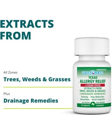 TexaClear Homeopathic Allergy Relief Tablets - Non-Drowsy Cedar & Seasonal Allergy Remedy - 90 Chewable Tablets with 100+ Extracts - Buy Online on GoSupps.com