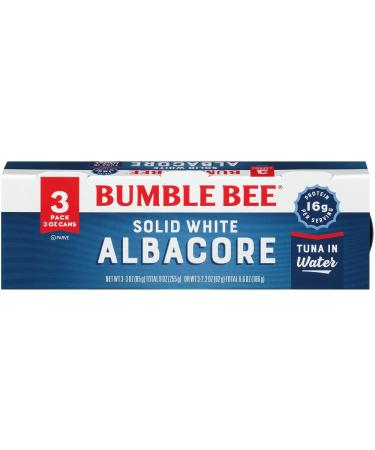 Bumble Bee Solid White Albacore Tuna in Water- Wild Caught Tuna - 16g Protein per Serving - Non-GMO Project Verified, Gluten Free, Kosher - Great for Tuna Salad and Recipes, 3 oz Cans (Pack of 24) 3 Ounce (Pack of 24)