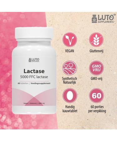 Lactase 5 000 to 60 tablets high dose with 5 000 FCC units lactose intolerance + milk intolerance no undesirable additives vegan. Luto Supplements - Buy Online on GoSupps.com