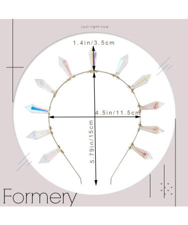 Gold Clear AB Crystal Prism Spiked Halo Crown Headpiece | Handmade Hair Accessory for Women - Buy Online on GoSupps.com