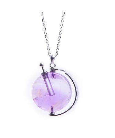 YGLINE Natural Gemstones Perfume Bottle Pendant Long Necklace (Amethyst-Slive)