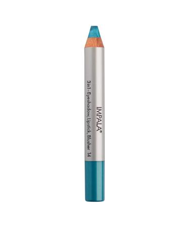 Impala |Jumbo 3-in-1 pin color 14 blue metallic |Eye shadow lipstick and blush |Perfect blendability |Soft long -lasting texture |Intensive colors |Easy to apply 14 turquoise