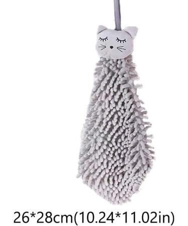 Chenille Hand Towel with Hanging Loop - Soft and Absorbent Cute Animal Cleaning Cloth for Kitchen and Bathroom 26 * 28cm (Grey) - Buy Online on GoSupps.com
