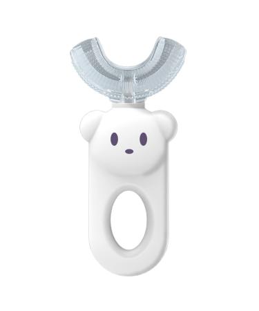 JENPECH Kids U-Shaped Toothbrush - Cartoon Bear Shape - Food Grade Soft Silicone Brush Head 360 Oral Teeth Cleaning Design for Toddlers and Children White