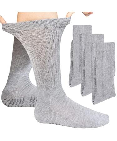 FITEXTREME MORESTEP Diabetic Socks for Mens Womens Non-Binding Top  Anti-Slip Grips  Cushioned Sole  Crew Socks 3 Pairs Grey